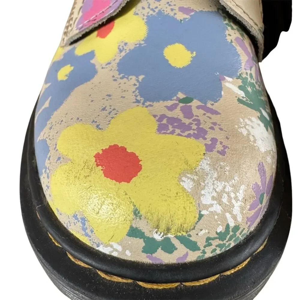 Dr. Martens Youth 1460 Floral Mash Up Boots Parchment Beige Size 1